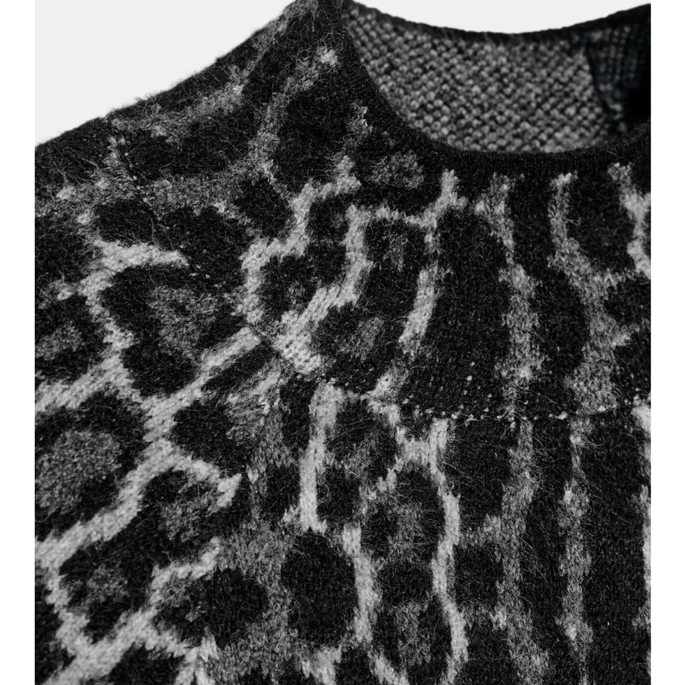 Zara NWT gray black snake skin print 3/4 sleeve wide sleeve knit sweater jumper - Picture 10 of 14